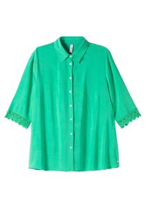 sheego Damen Große Größen Bluse mit Spitze am 3/4-Arm, weich fließende Qualität Hemdbluse Citywear feminin Spitze unifarben