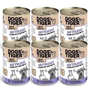 Dogs'n Tiger Adult dog food, vlhké krmivo pro psy, sedlo pevné, bez obilovin, hypoalergenní, monoprotein, kůň a brambory, 6x 400g