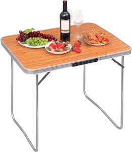 WOLTU Kempingový stôl Skladací stôl 80 x 60,5 x 70 cm Skladací záhradný stôl z hliníka a MDF na piknik Pláž Vonkajší dub