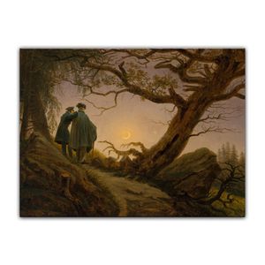 Leinwandbild - Caspar David Friedrich - Zwei Männer in Betrachtung des Mondes, Größe:70 x 50 cm