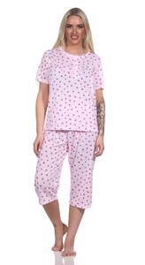 Damen Pyjama 3/4 Hose & Shirt mit Blumenmuster; Rosa/XXL/44