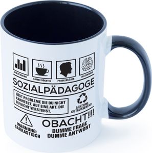 Achtung Probleme Sozialpädagoge | Pädagoge Tasse Weiß Schwarz