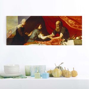 Glasbild - Kunstdruck Jusepe de Ribera - Isaac und Jakob - Panorama Quer, Größe HxB:30cm x 80cm