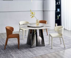 Designer Rundtisch Luxus 4x Lederstühle Esszimmergruppe Moderne Möbel