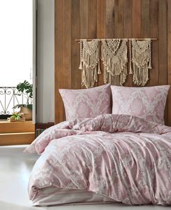 Bettwäsche 240x220 cm. 3 teilig set. rosa, weiß barock gemustert, 100% Baumwolle/Renforcé, Fiorita V1