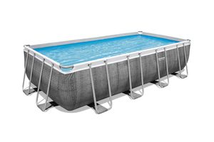 Bestway® Power Steel™ Frame Pool Komplett-Set mit Filterpumpe 488 x 244 x 122 cm, Rattan-Optik (Schiefergrau), eckig
