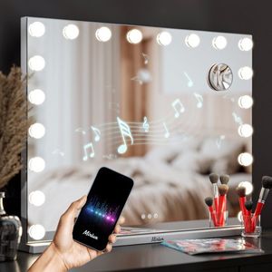 Mirlux Hollywood Make Up Spiegel LED-Beleuchtung - Bluetooth-Lautsprecher - 10x Zoom - Aufhängbar - Weiß - 80x60cm
