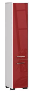 Badezimmer-Hochschrank FIN 2D 2 Türen (je oben und unten) B30 x H140 x T30 cm Gewicht 25 kg auch als Hängeschrank für Wandmontage geeignet Farbe: Weiß Rot Glänzend