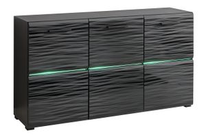 Komoda 150 cm BLADE 4 Black Sahara 3D MODIC Příborník Highboard Cabinet Gloss s LED osvětlením