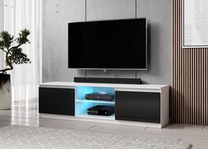 FURNIX Lowboard ARENAL TV-Schrank modern 160 cm mit LED  Weiß - Schwarz Glanz