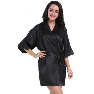 y Frauen einfarbig Satin Kimono Robe Nachtwäsche Nachthemd Kleid Bademantel||Schwarz||XXL