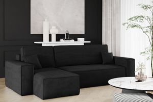 Ecksofa mit schlaffunktion und bettkasten, Sofa L-form, Couch L-form BEST Dicker Cord Schwarz Links
