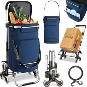 ELONEO Einkaufstrolley Treppensteiger mit Kühlfach, Einkaufsroller klappbar, Shopping Trolley höhenverstellbar, Reflektoren, abnehmbare Tasche 43 L, Hackenporsche (Treppensteiger-Trolley, Navy)