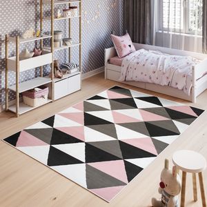 Koberec Obývací pokoj Ložnice Krátký vlas Moderní design Růžová Bílá Černá Šedá Geometrický trojúhelník  120 x 170 cm
