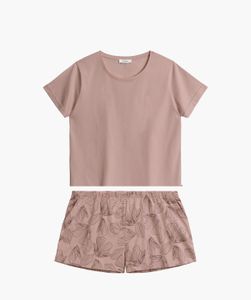Atlantic Damen Pyjama Baumwolle Rosa | Glattes Shirt + Shorts mit Blumenmuster | Kurzarm | Sommerkomfort | Homewear | NLP-489