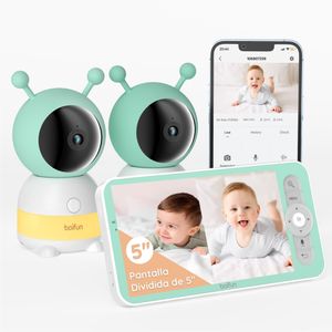 BOIFUN Babyphone mit 2 Kameras App, Split-Screen-Anzeige, PTZ 355°, Automatische Verfolgung, Geräuscherkennung, Temperatur und Feuchtigkeitsmessung