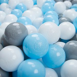 KiddyMoon 200/6cm Detské lopty na hranie vo vani Detské plastové lopty vyrobené v EÚ, sivá/biela/detská modrá
