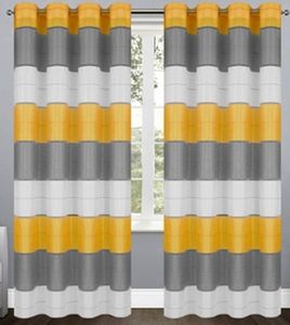 Fasttrade 2er Vorhänge mit dicken Streifen BxH 145x250 cm, Ösen, Set Wohnzimmer moderne und classische Inneneinrichtung, weiß-grau-gelb