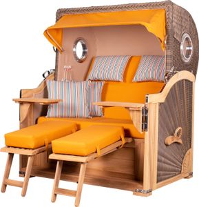 Strandkorb-Set - bene living - Königssee Teak Bullauge - PE grau - Modell 586 - inkl. Liftersystem