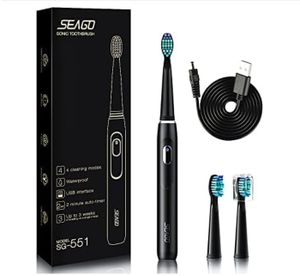 Elektrische Zahnbürste von Seago mit 4 Putzmodi, einmalige Aufladung reicht für 30 Tage und 3 Ersatzbürstenköpfe, professionelle Schallzahnbürste für Erwachsene und Kinder SG-551 (Schwarz)…