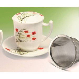 Teetasse mit Sieb CAPRICE MOHN für 0,38L weiß rot Porzellan TeaLogic
