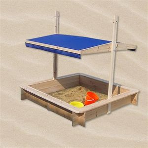 Mucola Sandkasten Sandbox Sandkiste Spielhaus Holz mit verstellbaren Dach Blau Holzsandkasten UV Schutz Abdeckplane Buddelkiste