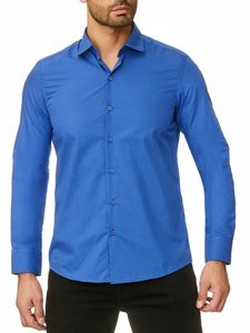 Reslad Herren Hemd Kentkragen Unicolor Langarmhemd RS-7002 Blau L