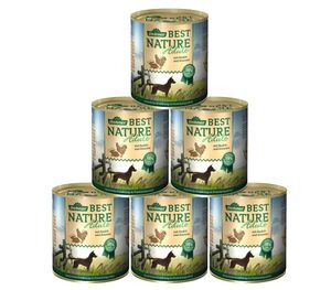Dehner Best Nature Hundefutter, Nassfutter getreidefrei, für ausgewachsene Hunde, Huhn / Kaninchen / Nudeln, 6 x 800 g Dose (4.8 kg)