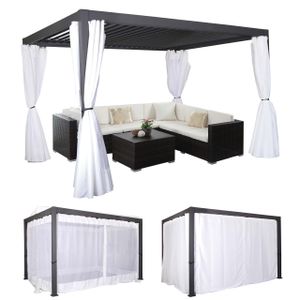 Pergola HWC-J32, Garten Lamellen-Pavillon, 11cm-Alu-Gestell 4x3m  dunkelgrau mit Seitenwand + Moskitonetz weiß