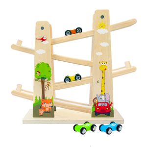 Arkmiido Kugelbahn, Kugelbahn aus Holz, Ideal für Kind und Baby ab 1 Jahr, Murmelbahn mit 4 Holz-Auto, sehr stabiles Premium Holzspielzeug