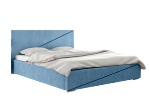 FURMEB24 - LOU 160 x 200 cm - Posteľ Boxspring s matracom a dvoma zásuvkami - Čalúnená posteľ s dreveným rámom - Manželská posteľ s vysokým čelom - Magic Velvet - Modrá