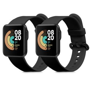 kwmobile 2x Sportarmband kompatibel mit Xiaomi Mi Watch Lite / Redmi Watch - Armband TPU Silikon Set Fitnesstracker Schwarz Schwarz