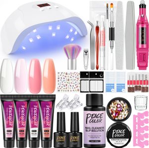 Poly Nagel Gel Set 4 Stück Rosa Klar 4*10ML Poly Extension Gel Nägel Set mit UV Lampe Quick Extension Gel mit Base Top Coat Gel Lacken für Anfänger