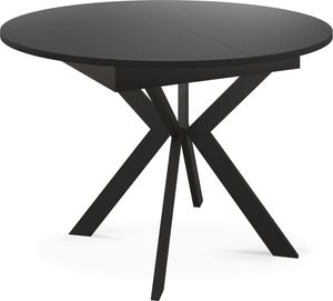 Runder ausziehbarer Esstisch mit schwarzen Metallbeinen - Aufbewahrung der Erweiterungsplatte im Inneren - Industrieller Rund Tisch für Wohnzimmer - Spacesaver  - 100 cm - Schwarz