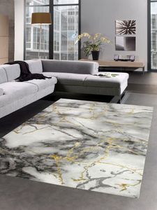 Teppich Marmor Muster mit Glanzfasern grau gold Größe - 160x230 cm