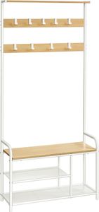 VASAGLE Garderobenständer, Kleiderständer, Garderobe mit 9 abnehmbaren Haken, Schuhregal, für kleine Wohnungen, Flur, Industrie-Design, eichenfarben-weiß HSR409