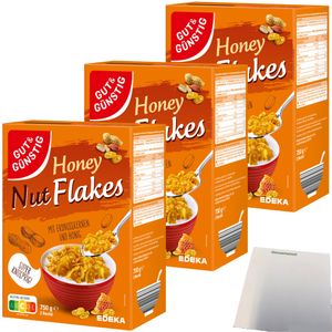 Gut& Honey Nut Flakes super knusprig 3er Pack (3x750g Packung) + usy Block