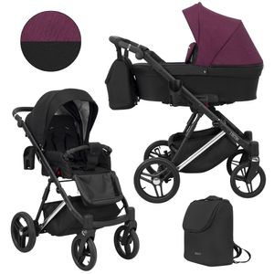 Kinderwagen LAZZIO PREMIUM Sportwagen Babywagen Babyschale Komplettset Kinder Wagen Set 2 in 1 (schwarz + rotbraun, Rahmenfarbe: Silber)