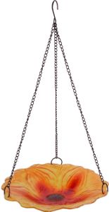 Dehner Natura Vogeltränke Bonito, hängendes Vogelbad, Ø 26 cm, Höhe 49 cm, Glas / Metall, orange