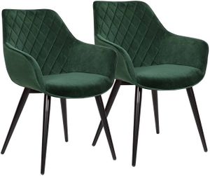 WOLTU 2er-Set Esszimmerstühle Küchenstühle Wohnzimmerstuhl Polsterstuhl Design Stuhl mit Armlehne Samt Gestell aus Stahl Grün