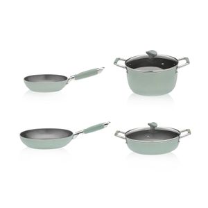 PFAS-freies Primecook Pfannenset - Veronica - Antihaft Bratpfannen 24 cm + 28 cm + Kochtopf 24 cm + Schmorpfanne 28 cm - mit 2 Deckeln - Ecoshield