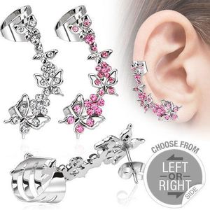 Ear Cuff Ohrstecker / Ohrklemme „Schmetterling & Blumen“ Pink / linkes Ohr (Left Pink)