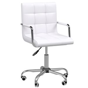 HOMCOM Kancelářská židle Otočná židle Kosmetická stolička Otočná stolička Pracovní stolička Manažerská židle Kancelářská židle kovová PU bílá 52,5 x 54 x 84-99 cm
