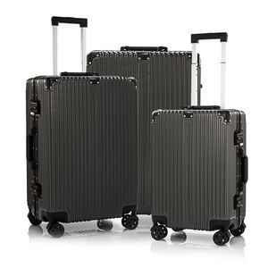 Reise Koffer Trolley Alu-Rahmen Polycarbonat Hartschale Combination Lock TSA, 4 Wheels Exklusive M-L-XL-Set (GRAU SET, M+L+XL)