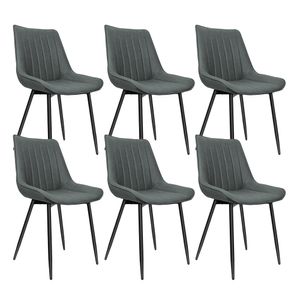 6er Set Esszimmerstühle Küchenstuhl Polsterstuhl mit Metallbeinen  Kunstlederbezug bis 120 kg belastbar Dunkelgrau