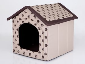 Hobbydog bouda pro psy pelíšek pro psy kočičí jeskyně pelíšek pro domácí mazlíčky XL - 60x55 cm béžová s tlapkami