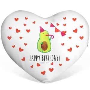 Mr. & Mrs. Panda Herzkissen Avocado Birthday - Weiß - Geschenk, Vegan, Dekokissen, Veggie, Party, Gesund, Herzform