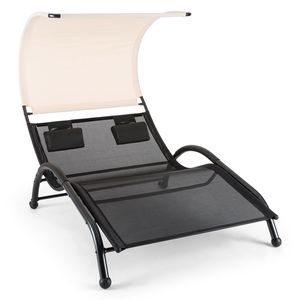 Blumfeldt Dandyland - Gartenliege , Relaxliege , Sonnendach , Schwingliege , für 2 Personen , extrabreite 130x200 cm Liegefläche , ergonomisch , Polyester-Gittergewebe , 200 kg max. , schwarz-beige