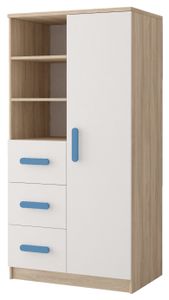 Regal Kinderregal Bücherregal 80cm Sonoma/Weiß mit blaue Griffe Jonas 05