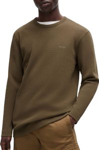 Moderner Herrenpullover Braun: Langarm, Rundhals & Stickerei Logo, Größe: L Farbe: Marrone